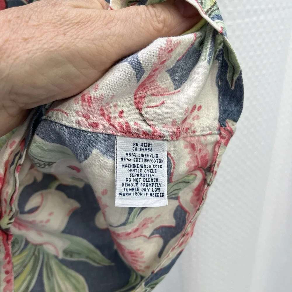 Polo Ralph Lauren Mens 100% Linen Hibiscus Print Hawaiian Tropical Camp Shirt 2X